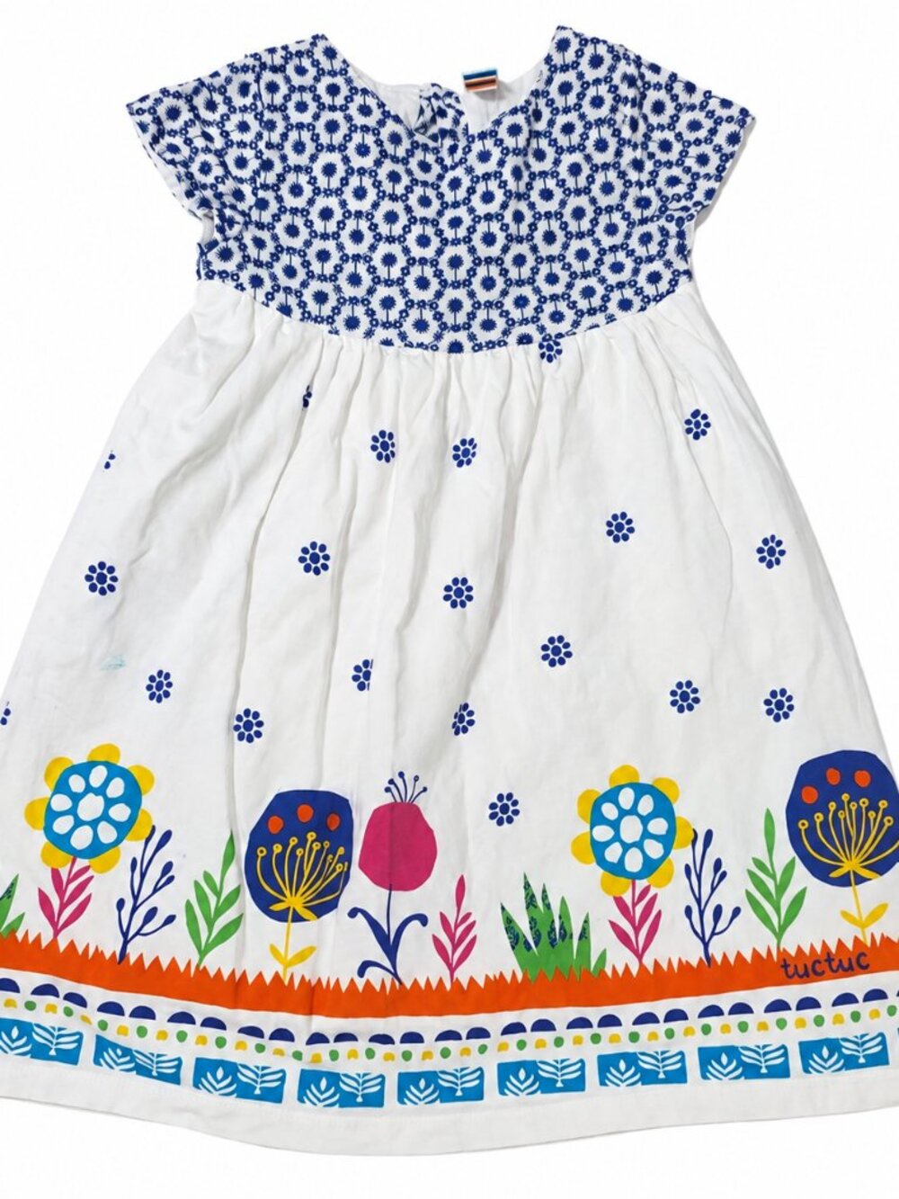 Tuc Tuc Girls Floral Embroidered White Blue Dress Size 6 116 cm